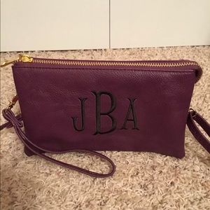 Monogrammed purple crossbody wristlet